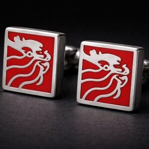 Vintage European Red Lion Cufflinks | Solid Nickel Silver | Mid-Century